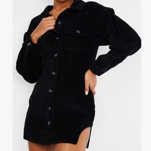 Black Cord Button Through long Sleeve Dress